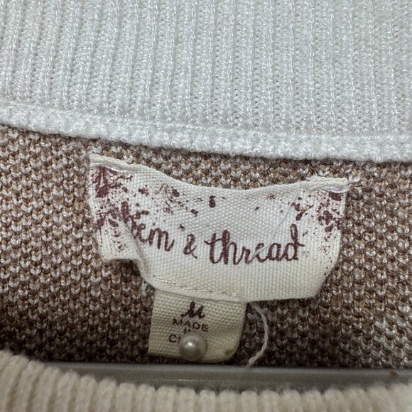 Hem & Thread Sweater Womens Medium Brown White Long Sleeve Pullover Animal Print - Picture 3 of 7